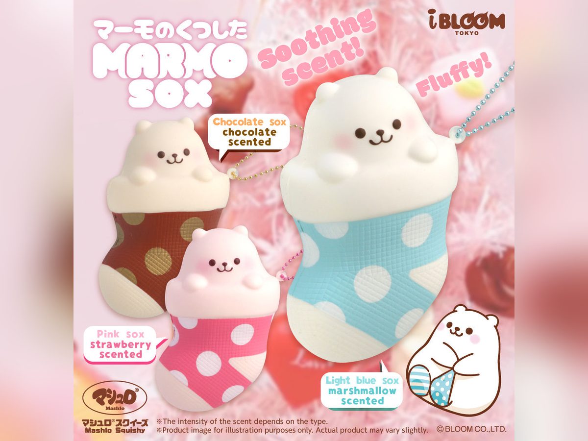 Polar bear squishies peeking out of socks