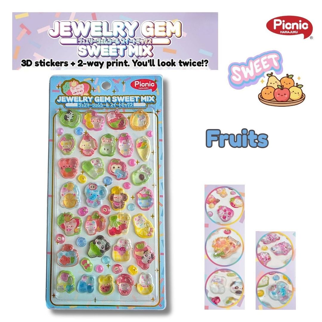 A fruit sheet of jewel-like 3D stickers
